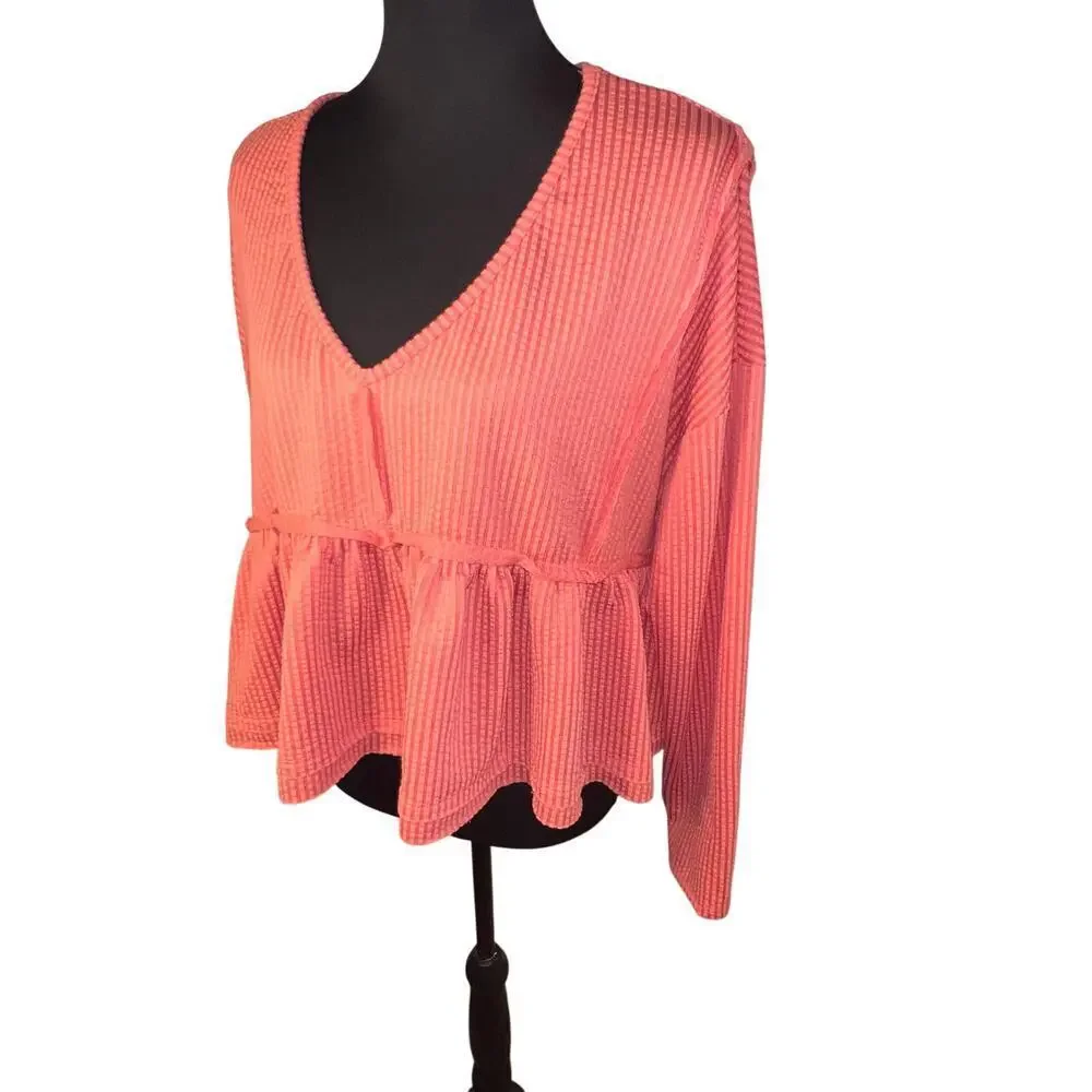 Altered State Womens Size L Crop Ruffle Elastic Stretch Longsleeve Boxy Oversize